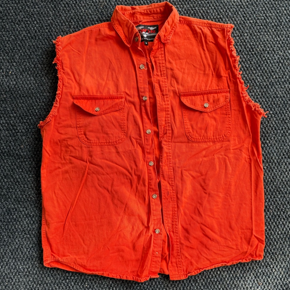 Men's Bold Orange Sleeveless Biker Vest